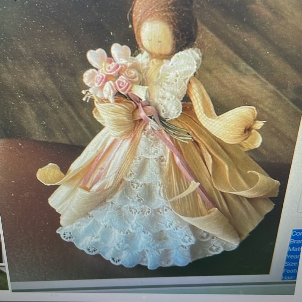 VTG Nan’s Handcrafted Corn Husk Doll with Lace Dress 1993